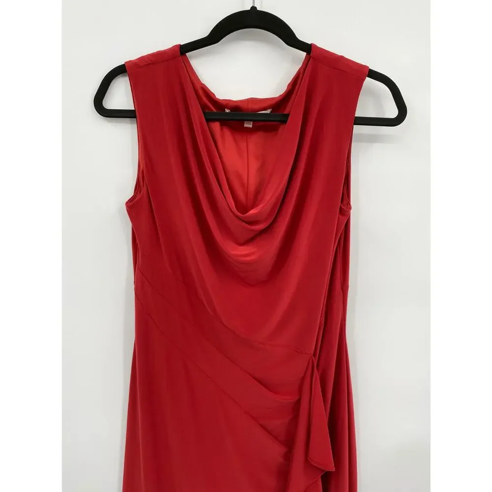 Evan Picone Cowl Neck Ruffle Detail Sheath Dress Red Size 8 - Picture 3 of 8